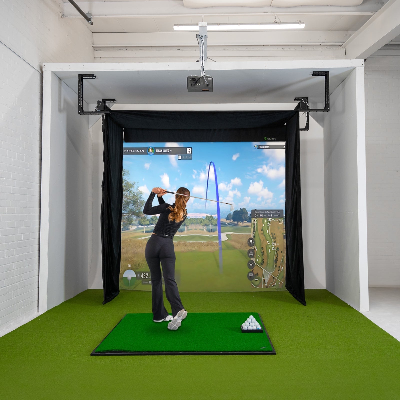Golfbays Retractable Simbox Golf Simulator Enclosure - W 3.8m x H 3m x D 1.5m